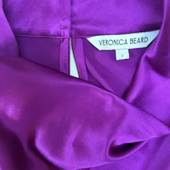 VERONICA BEARD Maelle Draped Purple Stretch Silk Mini Dress - Picture 5 of 8